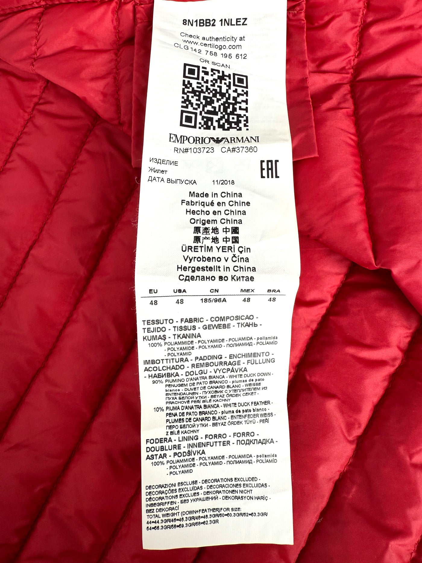 Chaleco de plumas Armani (S)